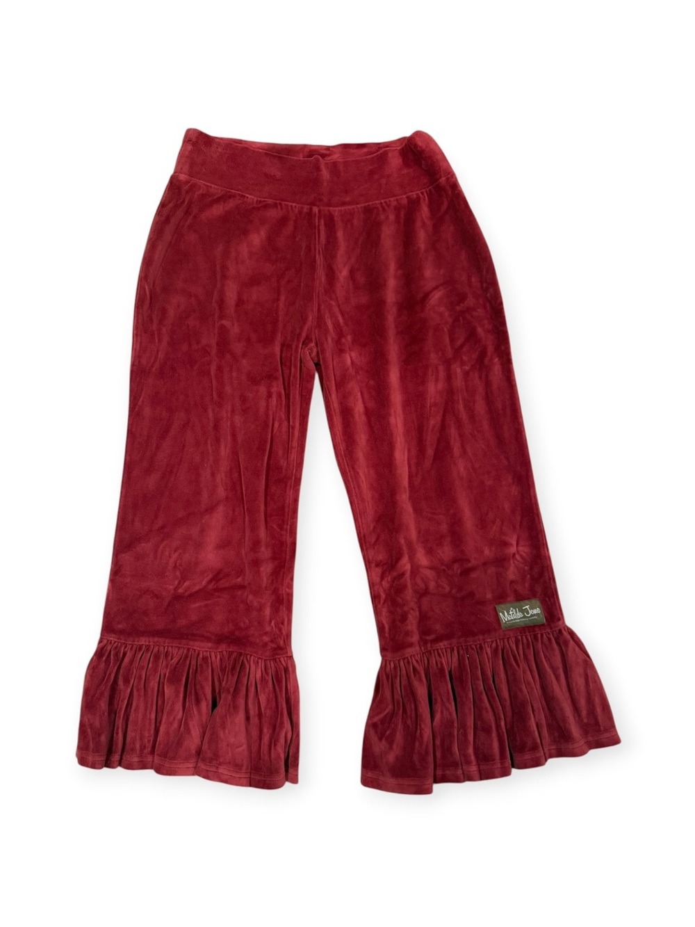 Matilda Jane Red Velour Ruffle Pants Women’s Small Pull-On Wide Leg